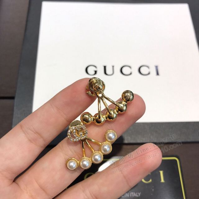 GUCCi飾品 古馳2019秋冬新款 Gucci水鑽字母雙G 珍珠鑲嵌耳釘  zgbq1185